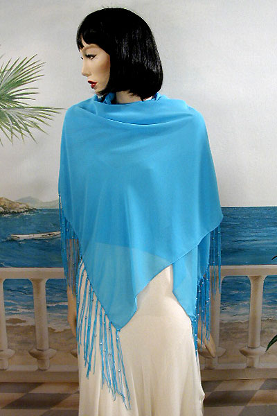 Chiffon Oblong Shawl with Beaded Fringe, a fashion accessorie - Evening Elegance