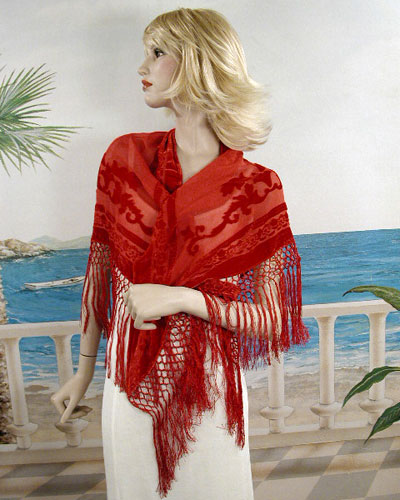 Burnout Velvet Flower Design Triangle Shawl, a fashion accessorie - Evening Elegance