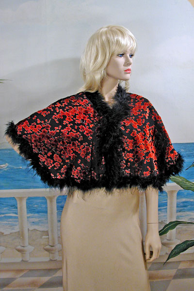 Velvet Capelet with Marabou Feather Trim, a fashion accessorie - Evening Elegance