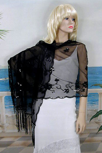 Sheer sequined Embroidered Oblong Shawl Wrap, a fashion accessorie - Evening Elegance