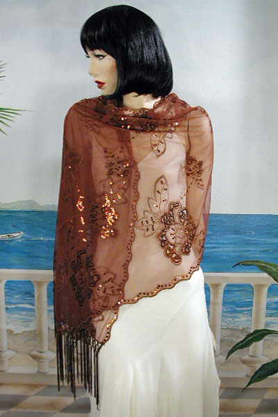 Sheer sequined Embroidered Oblong Shawl Wrap, a fashion accessorie - Evening Elegance