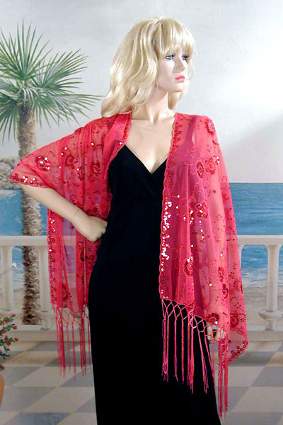 Sheer sequined Embroidered Oblong Shawl Wrap, a fashion accessorie - Evening Elegance