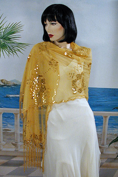 Sheer sequined Embroidered Oblong Shawl Wrap, a fashion accessorie - Evening Elegance