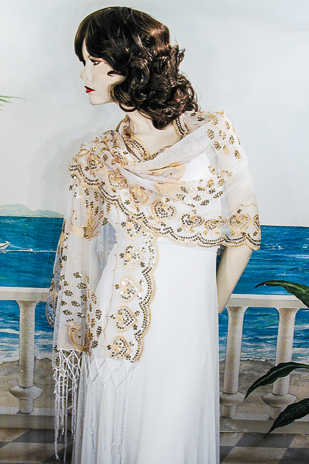 Sheer sequined Embroidered Oblong Shawl Wrap, a fashion accessorie - Evening Elegance