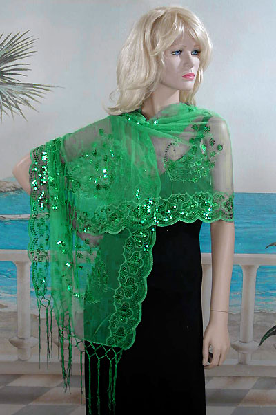 Sheer sequined Embroidered Oblong Shawl Wrap, a fashion accessorie - Evening Elegance