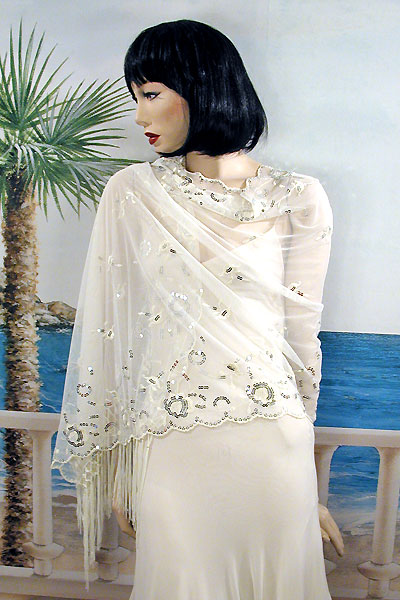 Sheer sequined Embroidered Oblong Shawl Wrap, a fashion accessorie - Evening Elegance