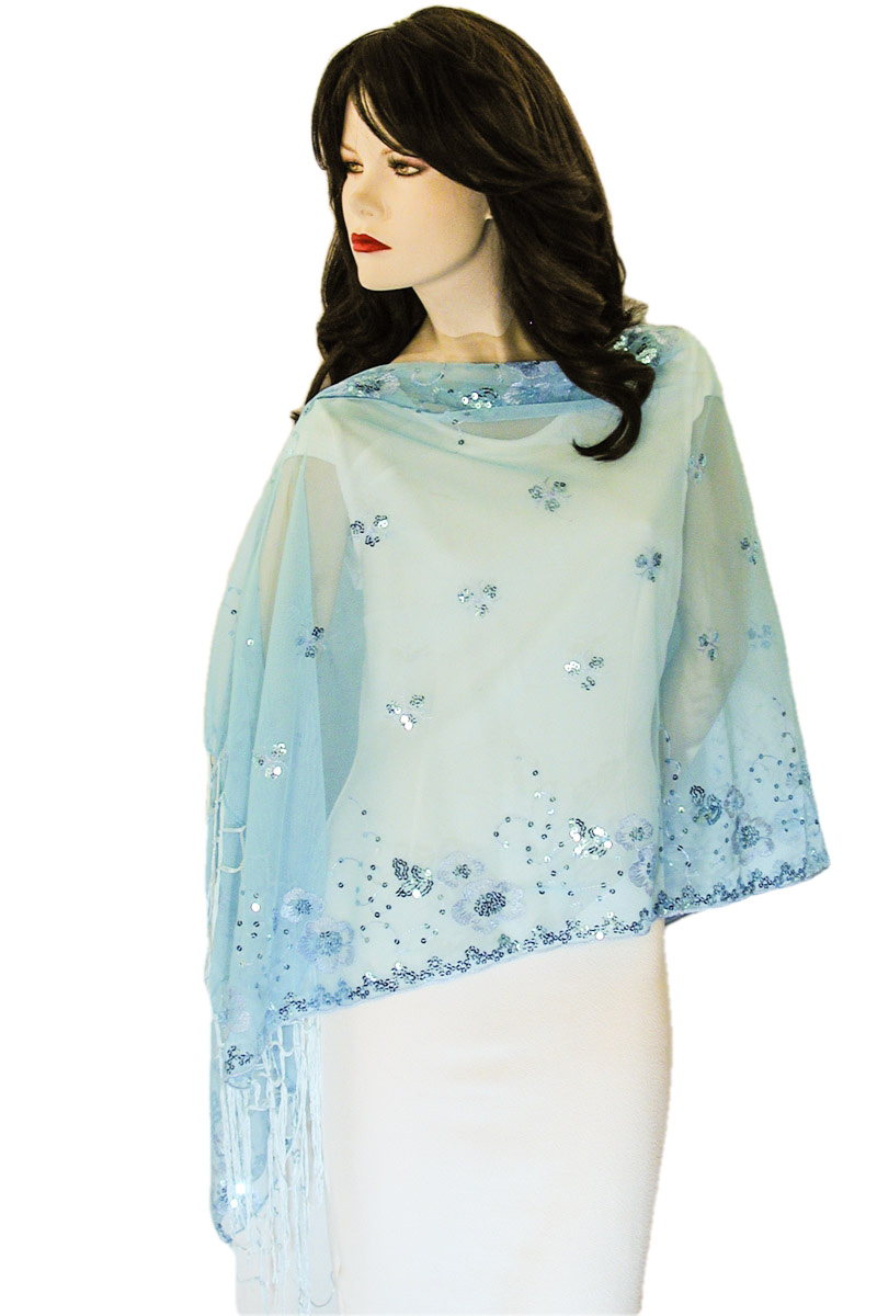 Sheer sequined Embroidered Oblong Shawl Wrap, a fashion accessorie - Evening Elegance