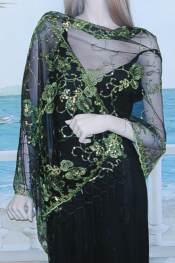 Sheer sequined Embroidered Oblong Shawl Wrap, a fashion accessorie - Evening Elegance