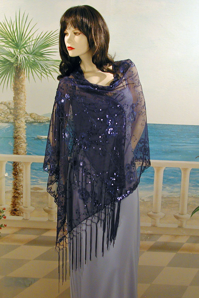 Sheer sequined Embroidered Oblong Shawl Wrap, a fashion accessorie - Evening Elegance