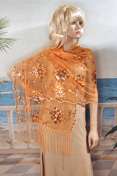 Sheer sequined Embroidered Oblong Shawl Wrap, a fashion accessorie - Evening Elegance