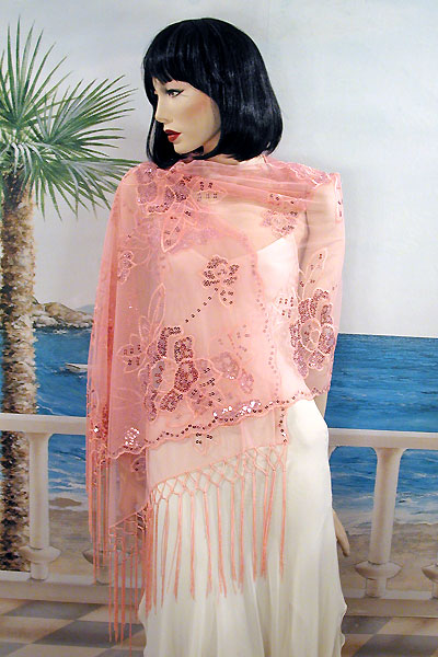 Sheer sequined Embroidered Oblong Shawl Wrap, a fashion accessorie - Evening Elegance