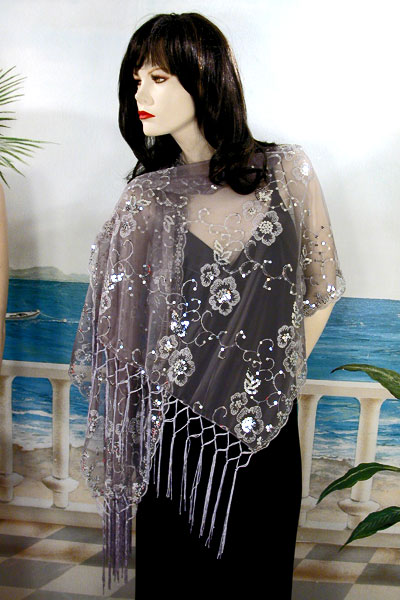 Sheer sequined Embroidered Oblong Shawl Wrap, a fashion accessorie - Evening Elegance