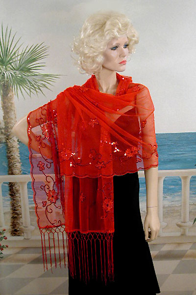 Sheer sequined Embroidered Oblong Shawl Wrap, a fashion accessorie - Evening Elegance