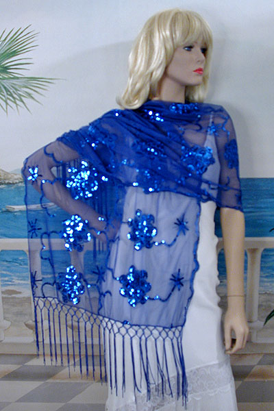 Sheer sequined Embroidered Oblong Shawl Wrap, a fashion accessorie - Evening Elegance