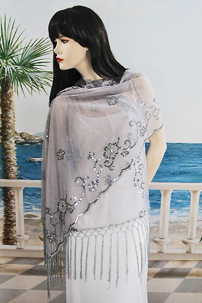 Sheer sequined Embroidered Oblong Shawl Wrap, a fashion accessorie - Evening Elegance