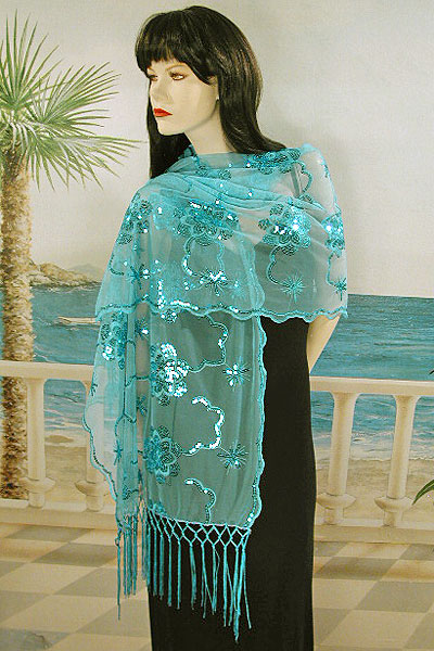 Sheer sequined Embroidered Oblong Shawl Wrap, a fashion accessorie - Evening Elegance