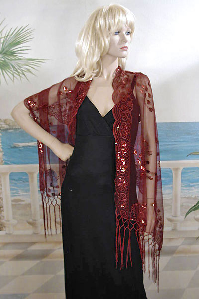 Sheer sequined Embroidered Oblong Shawl Wrap, a fashion accessorie - Evening Elegance