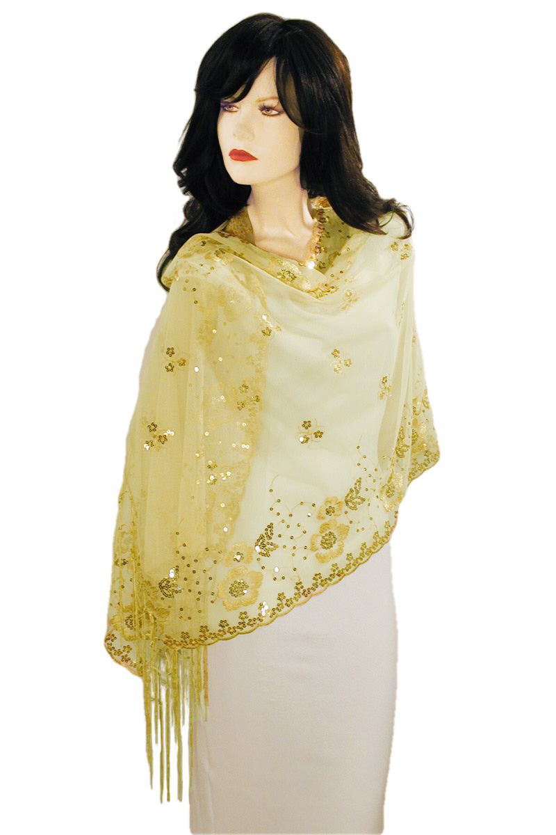 Sheer sequined Embroidered Oblong Shawl Wrap, a fashion accessorie - Evening Elegance