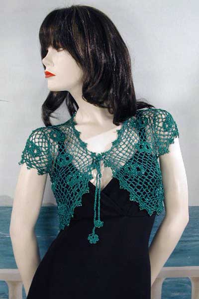 Crocheted Bolero Shrug for Casual and Dressy Wear, a fashion accessorie - Evening Elegance