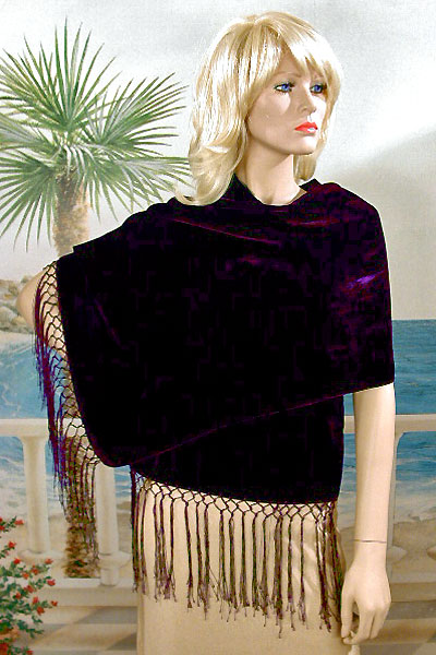 Crushed Velvet Oblong Shawl with Knotted Fringe, a fashion accessorie - Evening Elegance