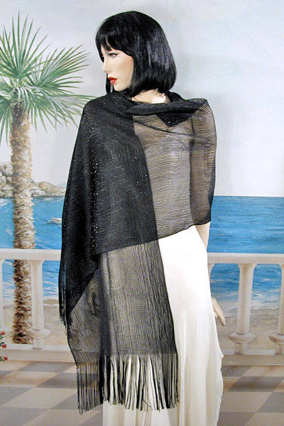 Stretchy Shawl with Metallic Threads, a fashion accessorie - Evening Elegance