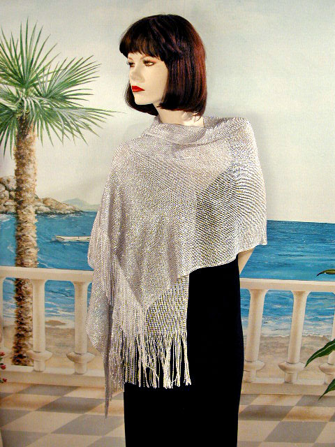 Stretchy Shawl with Metallic Threads, a fashion accessorie - Evening Elegance