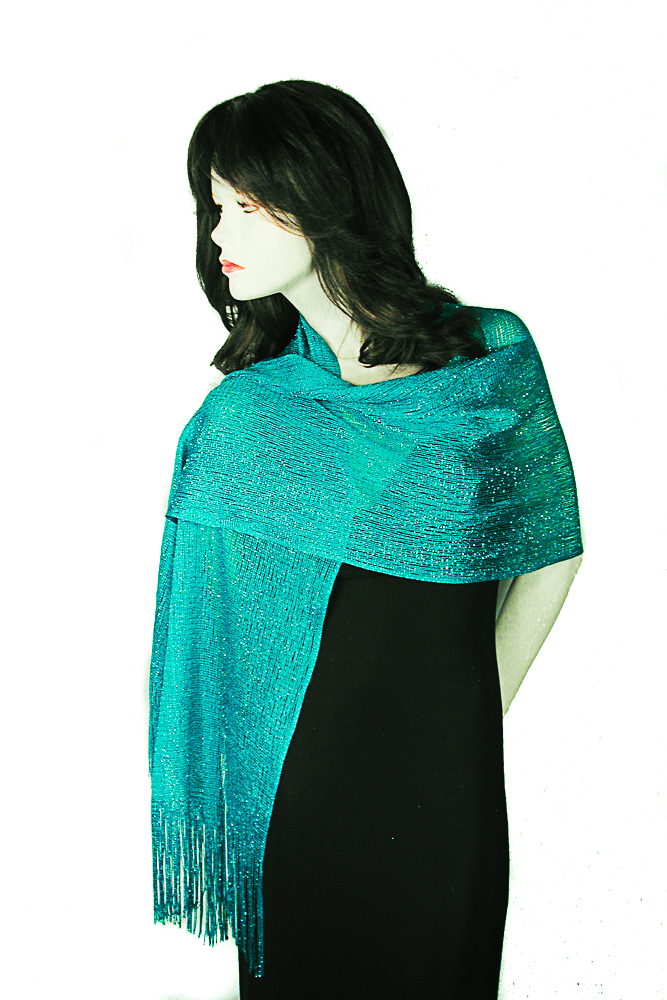 Stretchy Shawl with Metallic Threads, a fashion accessorie - Evening Elegance