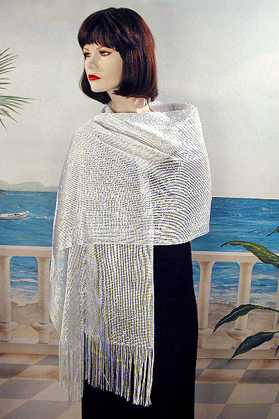 Stretchy Shawl with Metallic Threads, a fashion accessorie - Evening Elegance