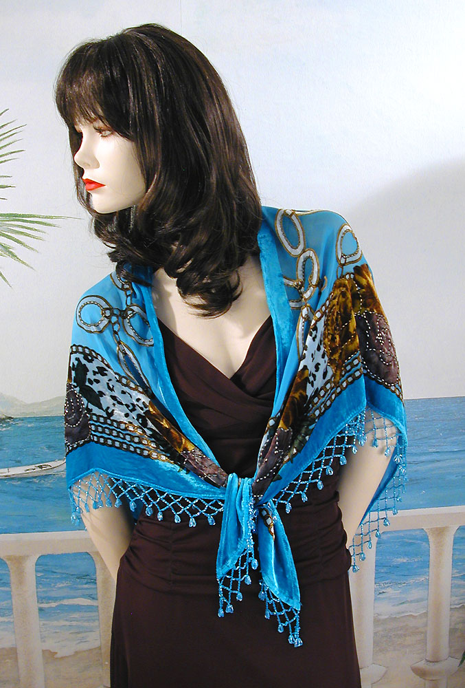 Burnout Velvet  Shawl, a fashion accessorie - Evening Elegance