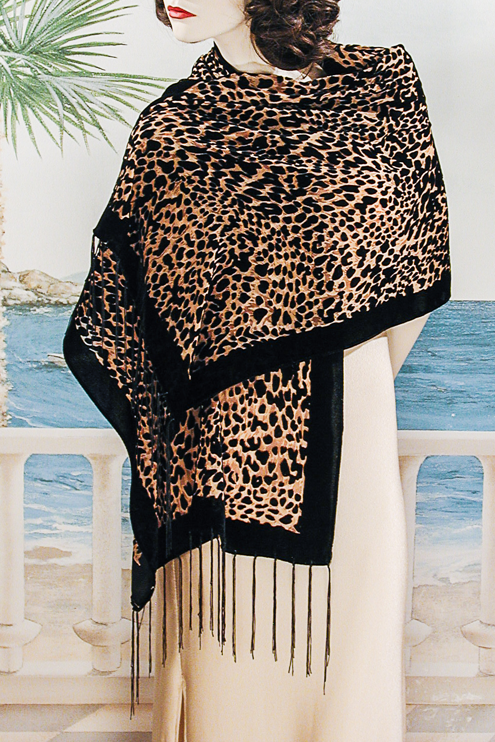 Luscious Animal Print Velvet Shawl , a fashion accessorie - Evening Elegance