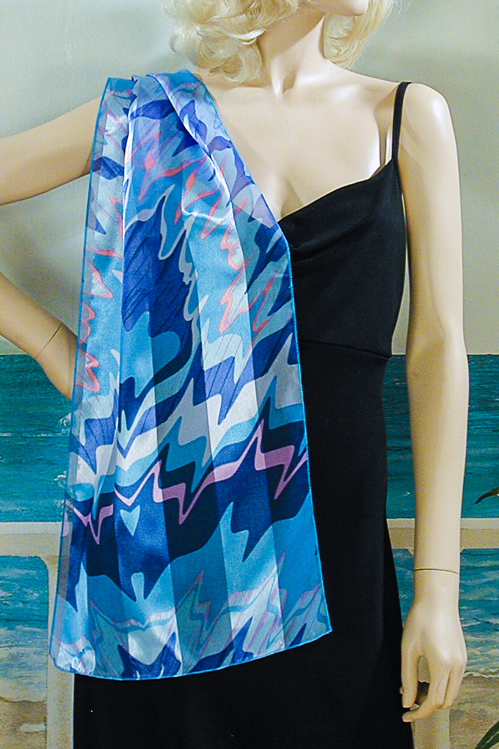 Colorful Chiffon and Satin Scarf with Zigzag Design, a fashion accessorie - Evening Elegance