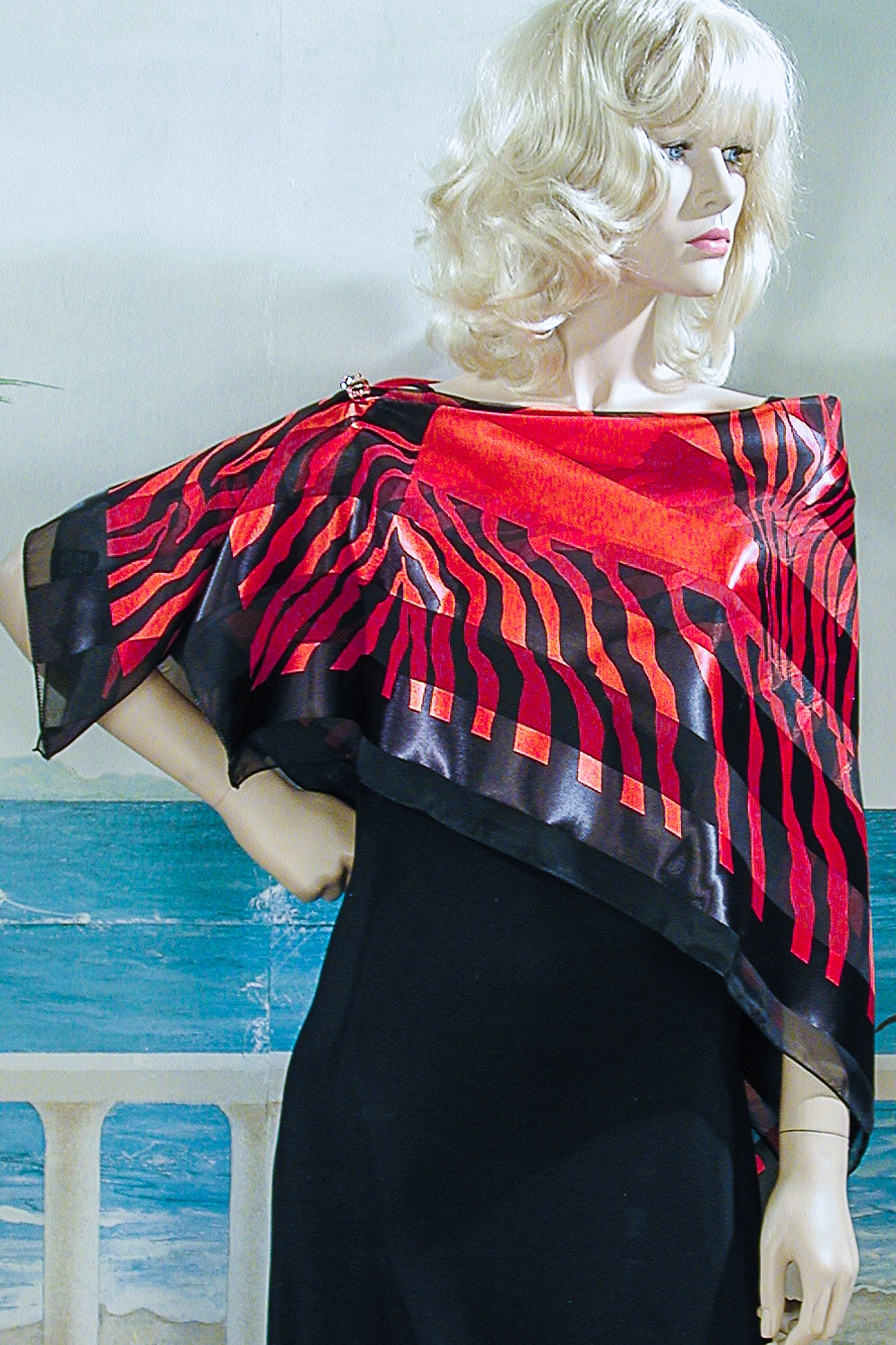 Dramatic Red and Black Large Scarf, a fashion accessorie - Evening Elegance