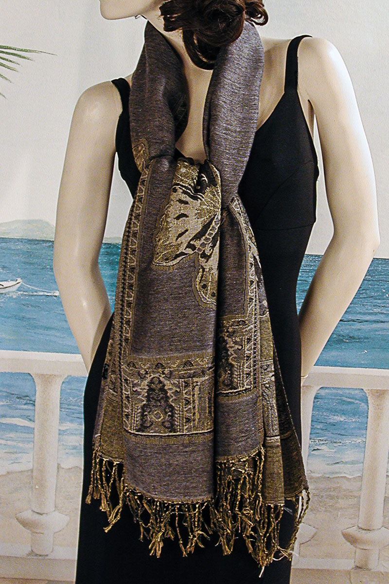 Pashmina Shawls with Feather Starburst Design, a fashion accessorie - Evening Elegance