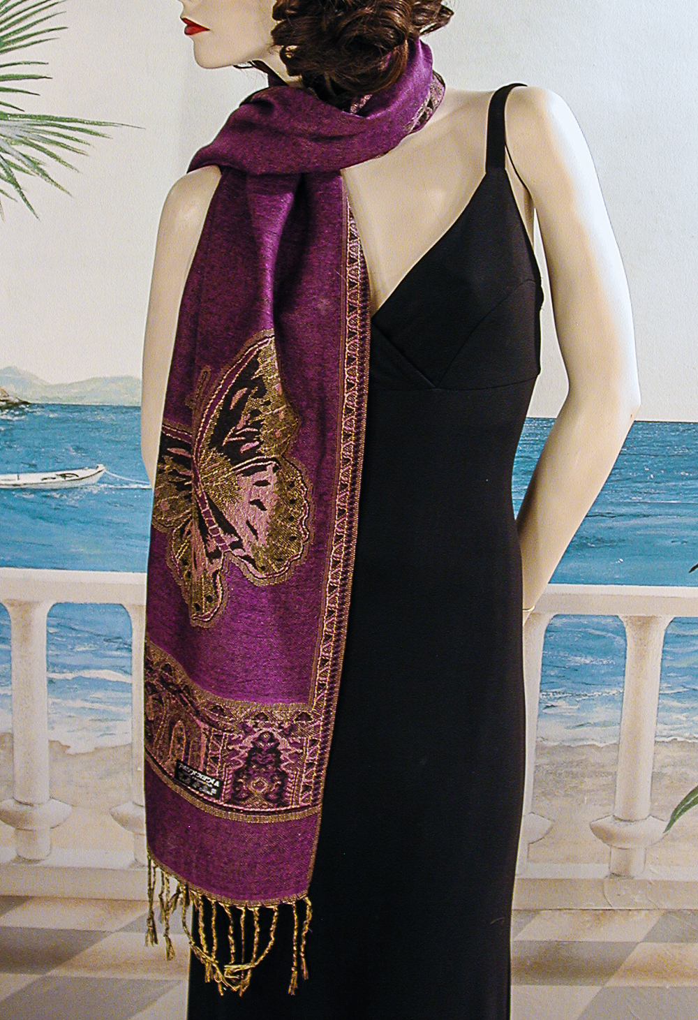 Pashmina Shawls with Feather Starburst Design, a fashion accessorie - Evening Elegance