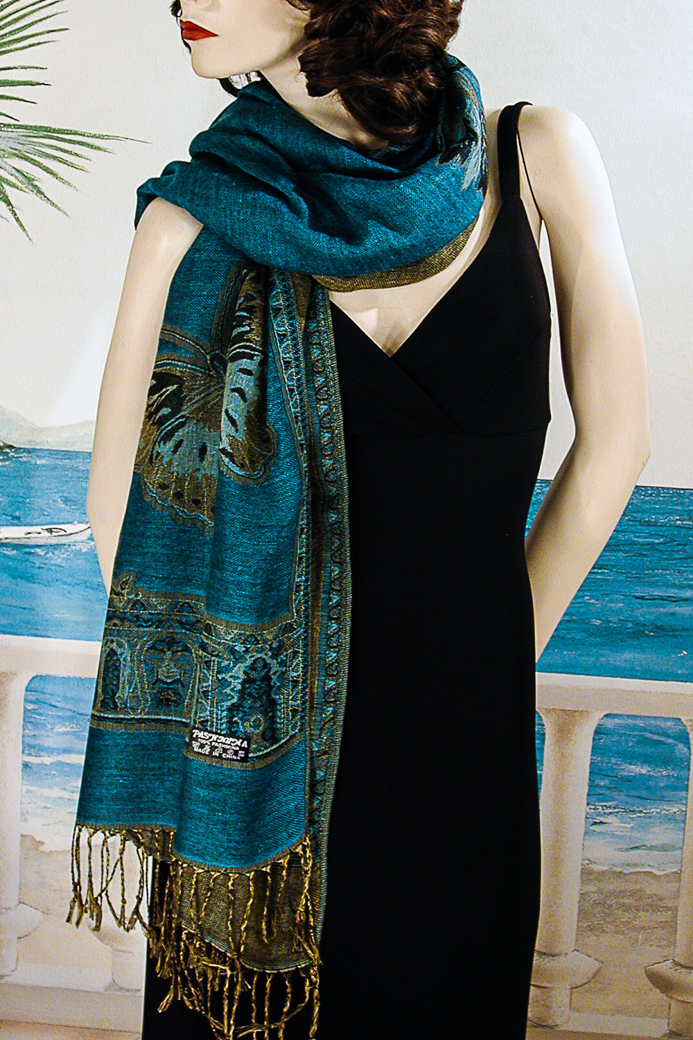 Pashmina Shawls with Feather Starburst Design, a fashion accessorie - Evening Elegance