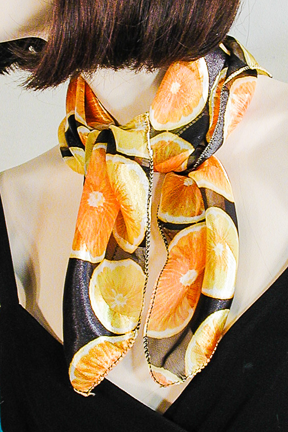 Orange Print Small Square Neck Scarf, a fashion accessorie - Evening Elegance