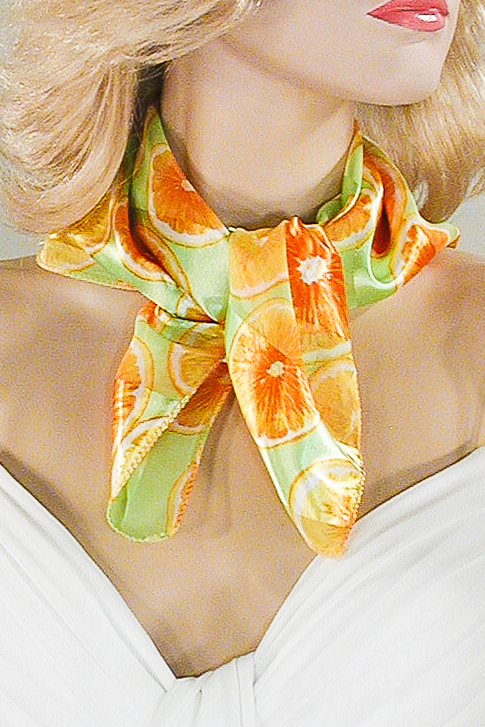 Orange Print Small Square Neck Scarf, a fashion accessorie - Evening Elegance