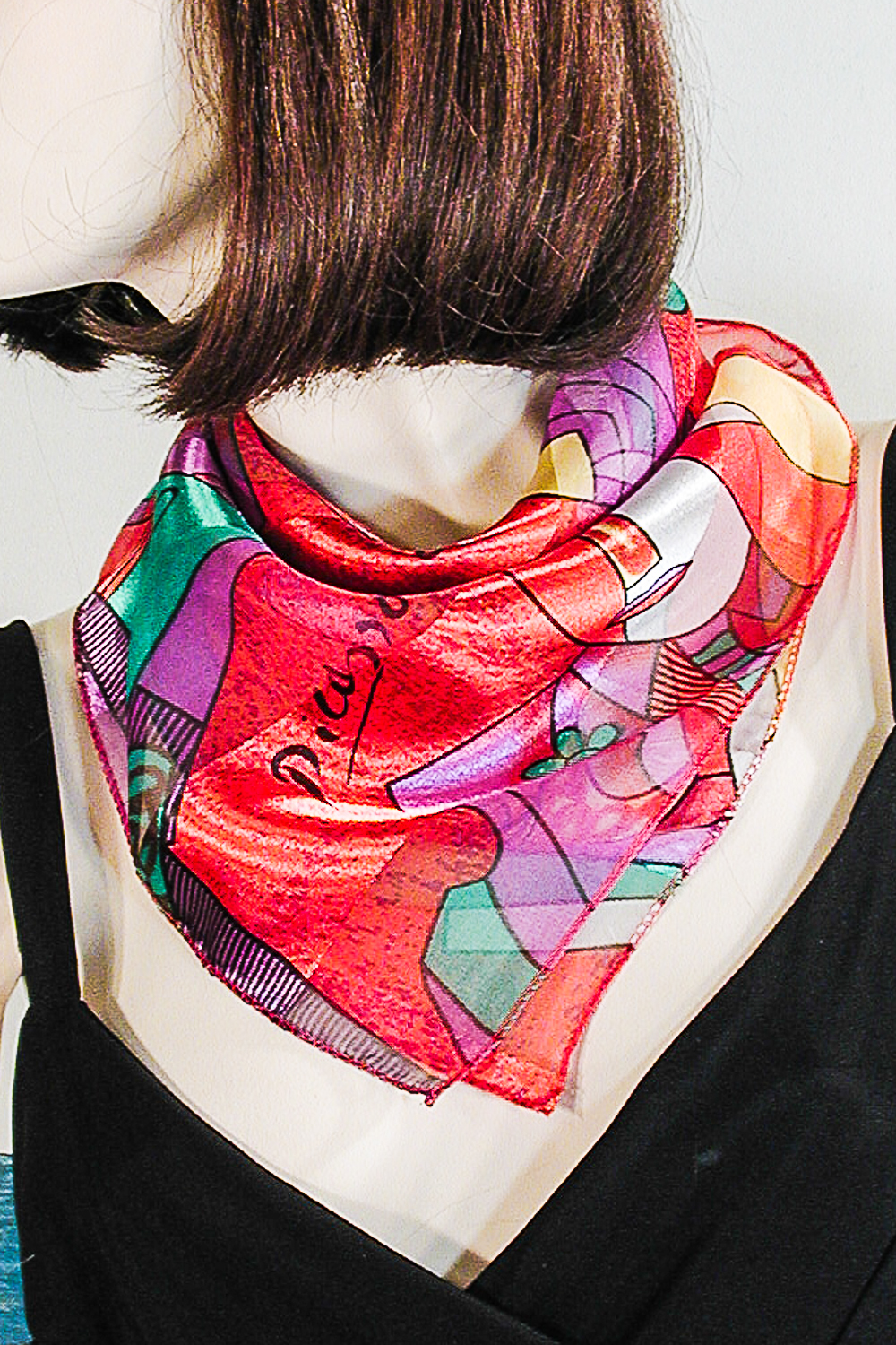 Small Satin Chiffon Picasso Design Scarf , a fashion accessorie - Evening Elegance