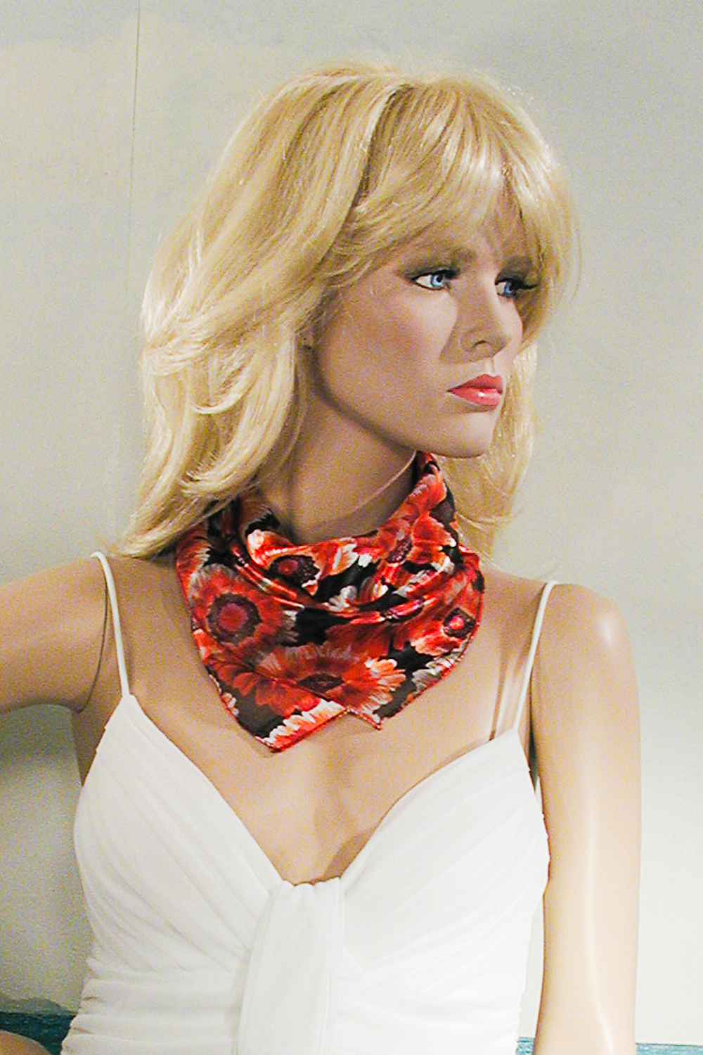 Small Square Neck Scarf with Red Flowers, a fashion accessorie - Evening Elegance