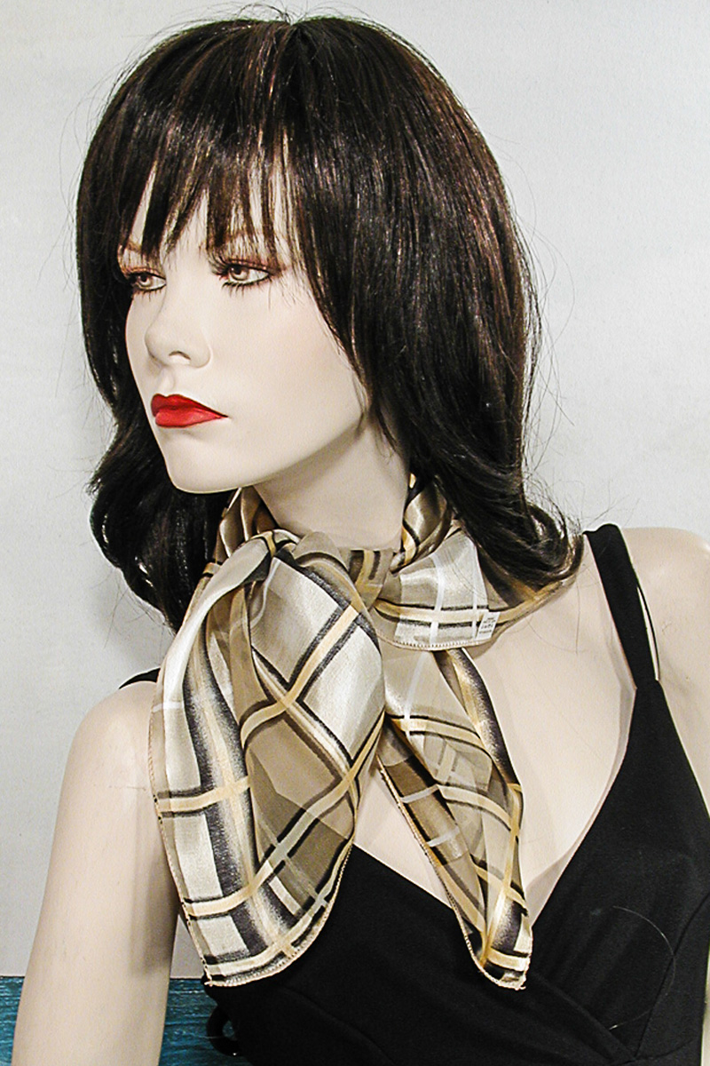 Plaid Neck Scarf with Browns, Black and White, a fashion accessorie - Evening Elegance