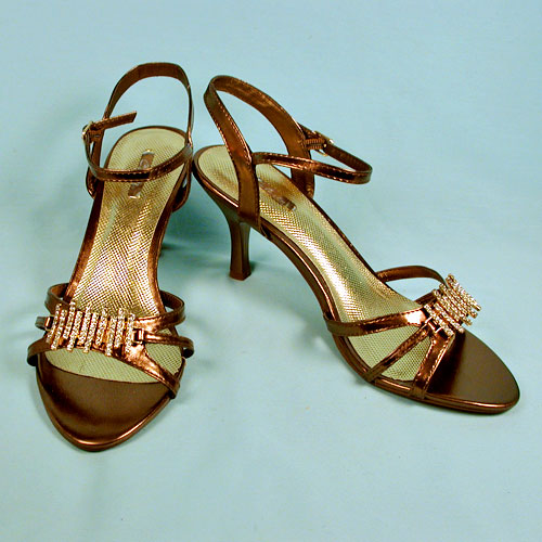 Brown Metallic Shoes with Rhinestones, a fashion accessorie - Evening Elegance