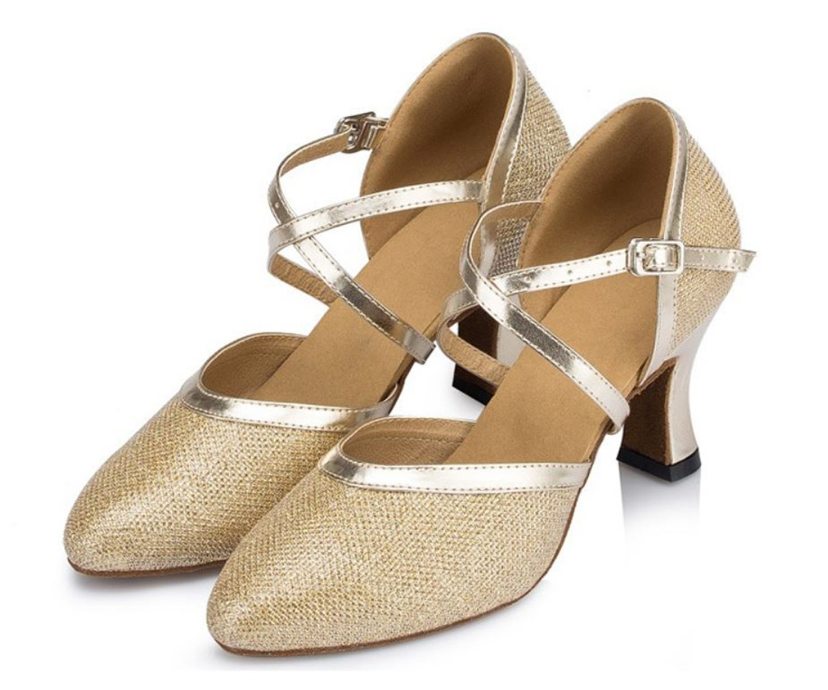 Closed Toe Sparkly Mesh Metallic Ballroom, Tango, Latin Dance Shoes, a fashion accessorie - Evening Elegance