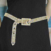 Five Line Crystal Rhinestone Belt with Rectangular Buckle
