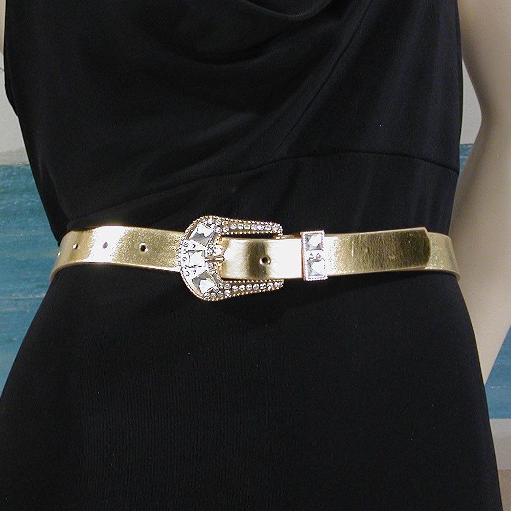 Faux Leather Western Belt with Crystal Rhinestone Buckle, a fashion accessorie - Evening Elegance