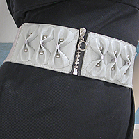 Wide Gray Faux Leather and Elastic Belt with Zipper