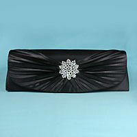 Long Pleated Clutch with Rhinestones