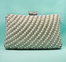 Crystal Rhinestone and Pearl Evening Bag Clutch