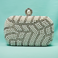 Pearl and Rhinestone Evening Bag Clutch Purse in a Abstract Design