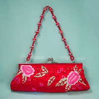 Embroidered and Beaded Satin Evening Bag Clutch