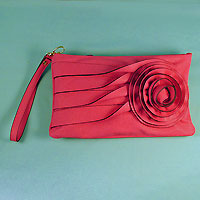 Faux Leather Envelope with Flower